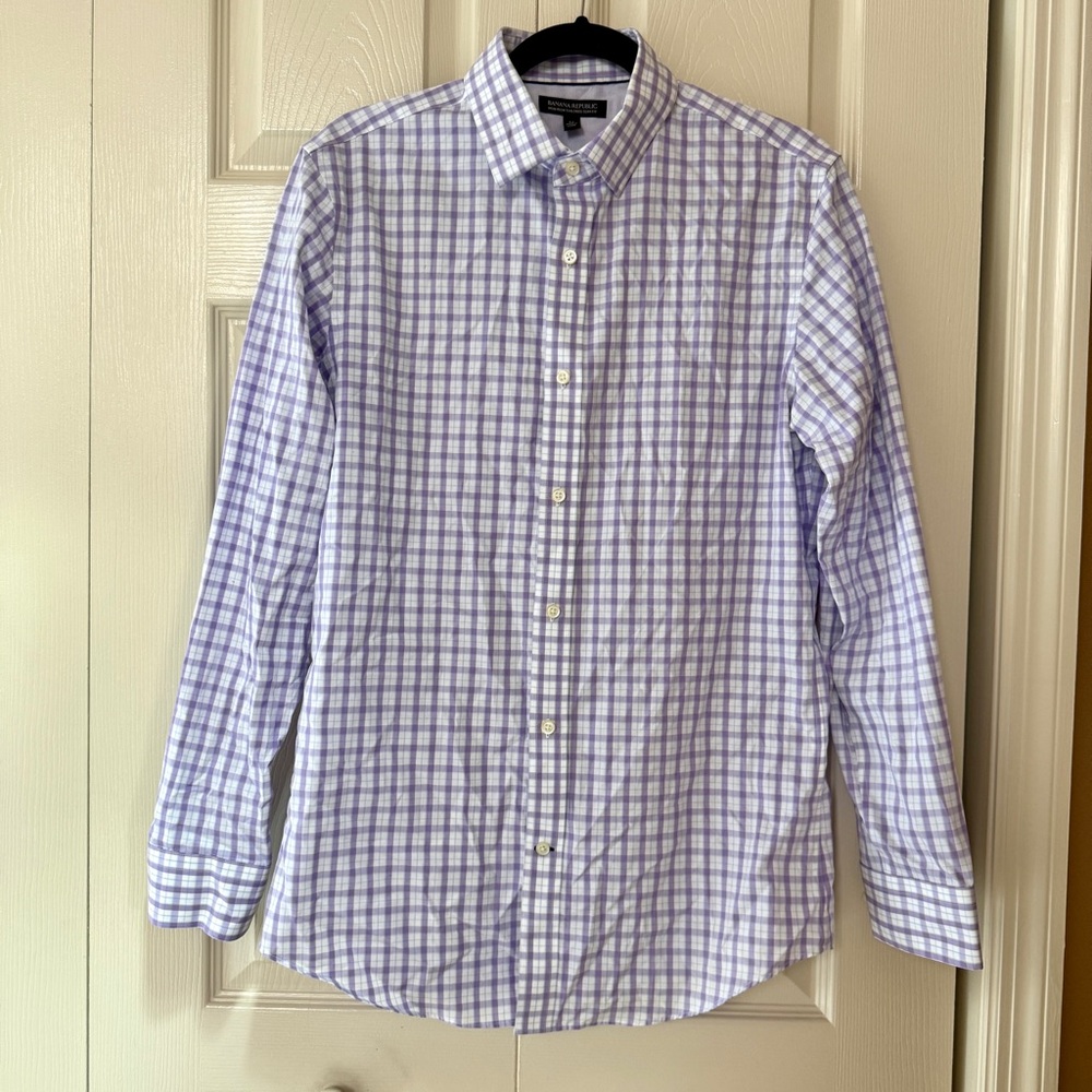 Men’s Banana Republic Purple/White Checks Button Down Dress Shirt